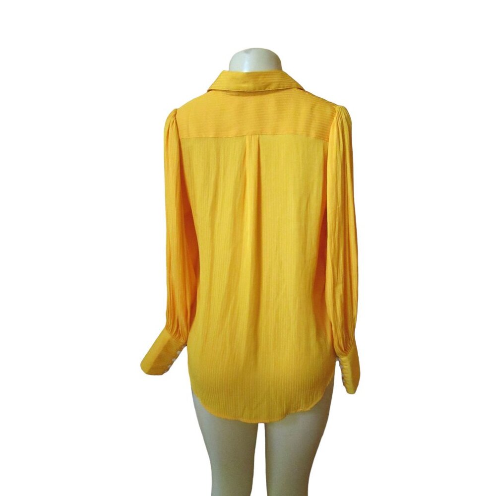 Free People Serena Silky Gold Yellow Button Down Stripe Shirt in Size XS - Picture 5 of 6